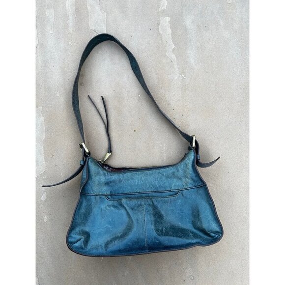 IRIS TYLER BLUE GENUINE LEATHER TOTE SHOULDER BAG HANDBAG HOBO PURSE - Picture 4 of 5